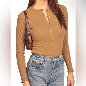 Reformation Nisa Organic Stretch Cotton Pointelle Top size M